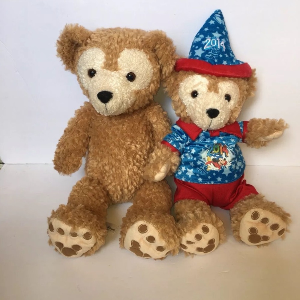 Hidden Mickey Duffy Plush Bear Tan Cream lot of 2